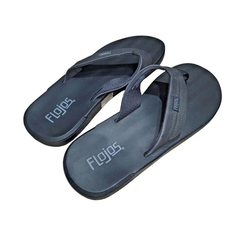 Flojos‎ Levee Men's Flat Sandal Flip Flops Black Fabric Thongs Size 11